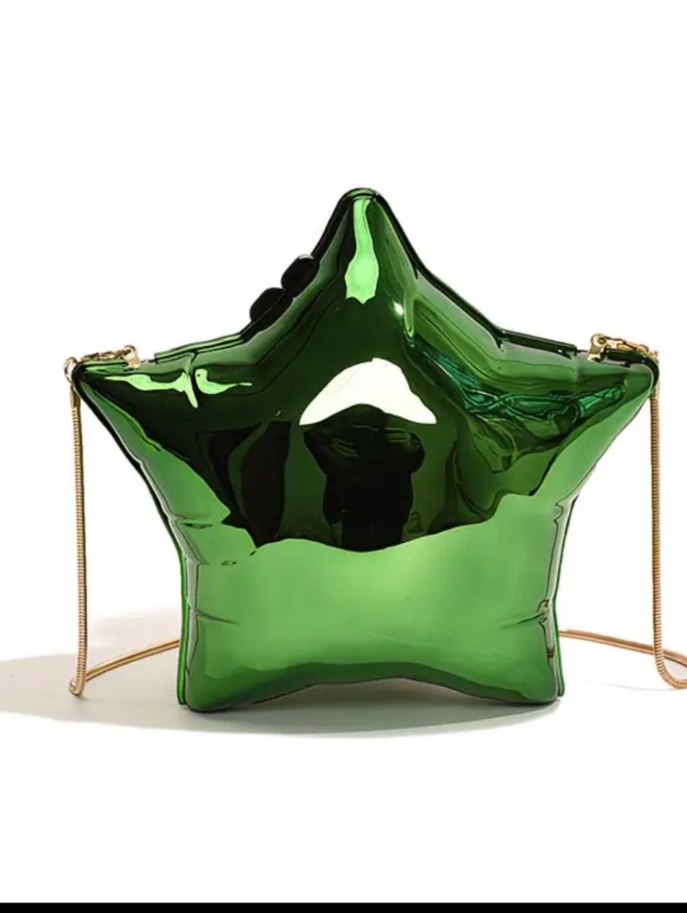 Star Shaped Metallic Green Crossbody Purse with Gold Chain Strap